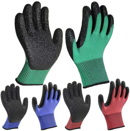 3 Pairs Colourful Gardening Work Gloves Superior Grip Coating Comfortable Breathable for Outdoor Garden DIY Construction Car Multipurpose