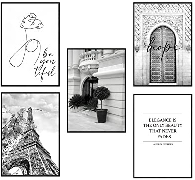 Postertech® Premium Poster Set | 5 Bilder als stilvolle Wanddeko | 5X DIN A4 | Schwarz Weiss COCO Set (Grau Coco)