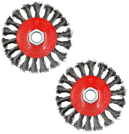 AUPREX Lot de 2 brosses torsadées de 10,2 cm pour meuleuse d'angle avec arbre fileté de 1,5 cm à 27,9 cm – Fil en acier au carbone de 0,02 cm pour le conditionnement robuste de divers métaux
