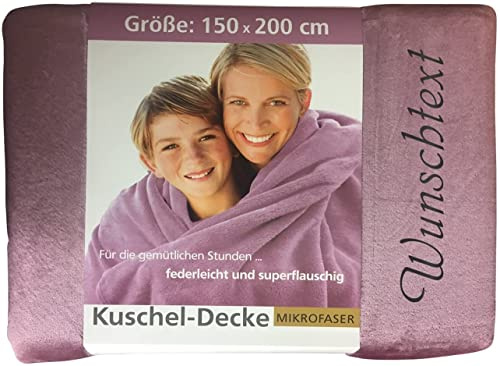 Krings Fashion Wohn- und Kuscheldecke 150 x 200 cm - Individuell anpassbar mit Namen und Text Bestickt - extra weiche hochwertige Decke - Farbe Altrosa-personalisiertes Geschenk