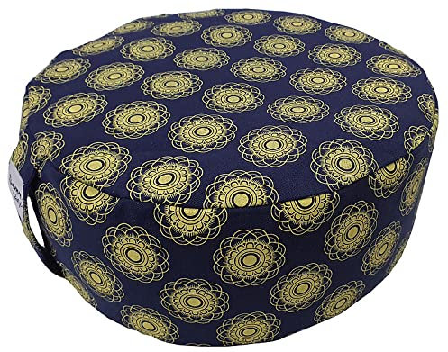 Tvamm Lifestyle Rund 7 Chakra Meditationskissen (Zafu) Buchweizenschalen, Ø 36 cm x 15 cm, Bezug und Inlett 100% Baumwolle, Bezug und Inlett maschinenwaschbar bis 30º C. (Blue Mandala)
