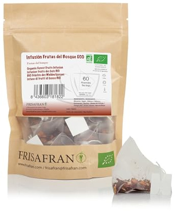 FRISAFRAN | Infusión de Frutos del Bosque Ecológica en Pirámides 60 Uds | 120g | Bolsas De Té | Relajante | Rico en Vitaminas | Té frutos del bosque | infusión te de frutos | infusiones vitaminicas