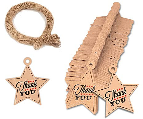 GIVBRO 100 Stück Sterne Geschenkanhänger Kraftpapier Etiketten Geschenk Hängende Anhänger mit Jute-Schnur für handgefertigte Projekte Süßigkeitenbox Dekoration