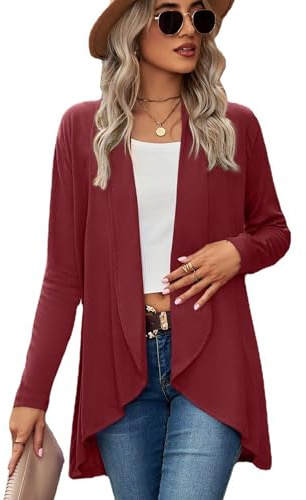 Famulily Damen Langarm Offene Front Cardigans Casual Gestrickte Einfarbige Wasserfall Cardigans Sweater Mantel