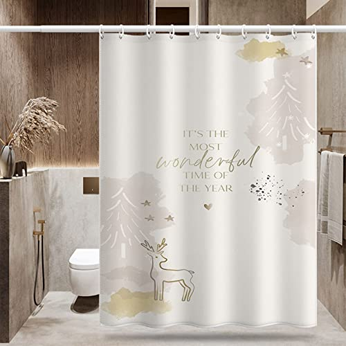 Aotiwe Duschvorhang Kunstmotiv, Duschvorhänge Beige Hirsch Und Baum It's The Most Wonderful Time of The Year Polyester 200X180cm