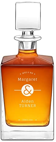 Maverton Engraved Whiskey Decanter for Couples, Best | Personalized Elegant Beverage Dispenser for Anniversary, Great Whisky Carafe with Engraving, Stylish Glassware for Newlyweds