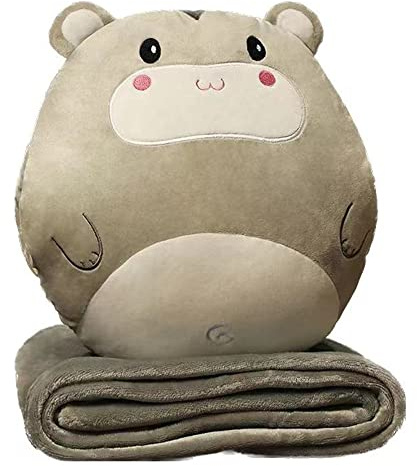 YGMXZL Reisedecke und Kissen mit Bezug, 3 in 1 Nickerchen Kissen Decke Autosofa Rückenlehne Kissen für Kinder und Freunde (Hamster, L)
