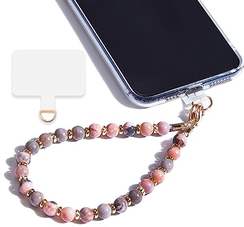 Lostars Handgelenkschlaufe mit Perlen, Handy-Anhänger, abnehmbares Handy-Umhängeband mit Haltegurt, verstellbarer Handy-Charm-Griff für Damen