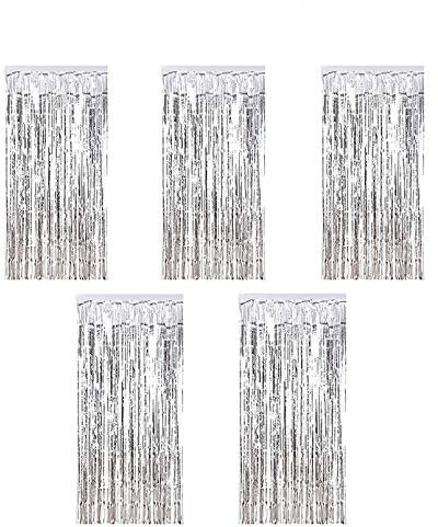 Kioneer Metallic Tinsel Curtains christmas 5 Packs 3 ft x 6 ft large Foil Fringe Curtains for Photo Backdrop Door Wall Hanging Window Curtain Party foil curtain christmas Decoration