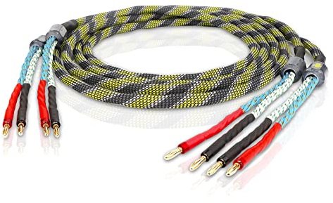 YuanYong Lautsprecherkabel High-End Sauerstofffreies Kupfer Lautsprecherkabel, 2x 6,3 mm²(9 AWG) Messing vergoldete Bananenstecker(ein Paar) (1.5M/5.0FT)