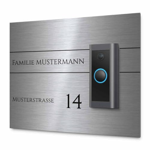 Modernes Klingelschild für Funkklingel Ring Doorbell Wired - personalisiertes Türschild aus Edelstahl mit Gravur | kompatibel mit Ring Klingel Wired - hochwertiges Funkklingel Zubehör