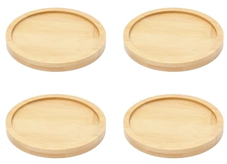 UTMACH 4 stycken Ø 9 cm rund bambu ljustallrik trä ljushållare ljusunderlägg ljusfat träplatta rund bambu ljustallrikar runda underlägg naturligt för underlägg, bordsdekoration
