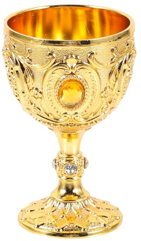 Cabilock Vintage Chalice Medieval Goblet, 30ml Shot Glass Brass Gold Wine Glasses Goblet, Communion Cup, Cocktail Glass Cup for Home Bar Wedding Party Supplies