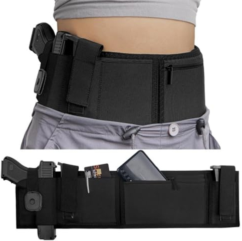 HOUSON Verstellbares Taillenholster，Bauchband Holster Pistolenhalfter Verstellbarer Belly Band mit Mag Pouch Tasche 130cm