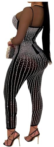 Ieron Body a Rete da Donna Coprispalle Trasparenti con Strass Tuta di Bellezza a Forma Trasparente Glitter Elegante Abito da Notte per Feste Speciali - Nero, M