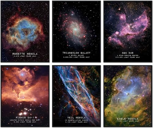 6 Stück Universum Sternenhimmel Wandkunst Weltraum Fantastischer Nebel Galaxie Leinwand Poster Drucke Sterne Wanddekoration Bilder für Kinder Teenager Jungen Zimmer Dekoration, ungerahmt