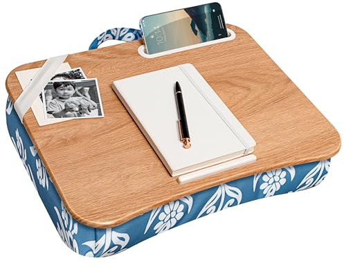 LAPGEAR Designer Schoßschreibtisch mit Handyhalterung und Geräteleiste, Blumenblockdruck, passend für Laptops bis zu 39,6 cm (15,6 Zoll), Stil Nr. 45414