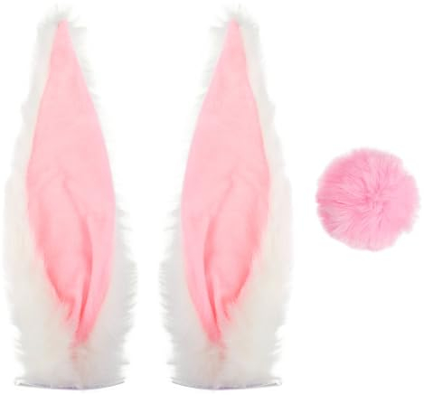 Helm Plüsch Hasenohren 1 Satz Rosa aus Flanell und Kunstkaninchenfell