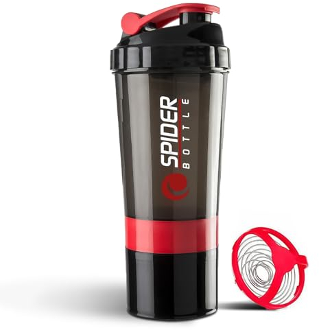 Roe Tenpo Protein Shaker Bottle 500ml with Extra Compartment | BPA-Free Protein Bottle Shaker for Protein Shakes | Leak Proof & Dishwasher Safe | Protein Shake Gym Bottles for Men & Women (Red)