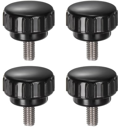 sourcing map 4pcs Knurled Clamping Knobs M6 x 12mm Metric 304 Stainless Steel Male Thread Thumb Screw on Type 25mm Plastic Round Head Threaded Hand Bolt Stud Knobs Black