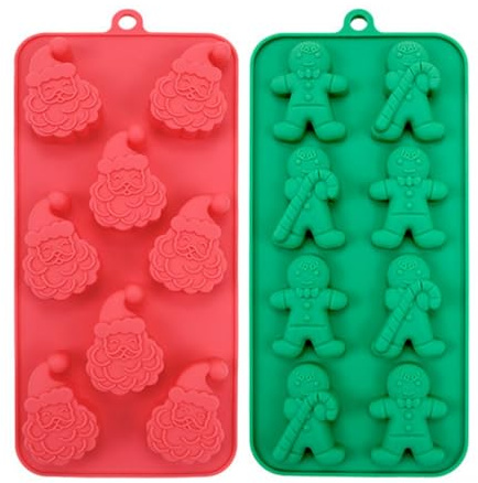 PTaizjjz Weihnachts-Silikon-Schokoladenformen, 2 Stück, Weihnachtsmann- und Lebkuchenmann-Formen, durchscheinend