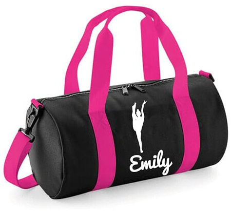 Personalised Gymnastics Bag Girls Dance Bags for Girls Kids Gym Bag Perfect Gymnastics Gifts & Sports Equipment Storage 20x20x40cm 12L Standing Splits Design Barrel Bag for Gymnastics Black/Hot Pink