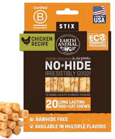 Earth Animal No Hide Stix - Long Lasting Rawhide Free Small Dog Chews Sticks, Chicken - 20 Count Value Pack