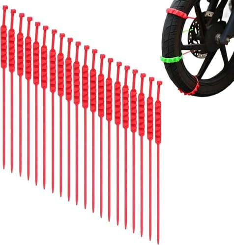 20 stücke Motorräder Reifen Kette Skid Winter Fahrrad Schneeketten, Wiederverwendbare Anti-Schneeketten,Notfall-Schneereifenketten, Universal-Reifenkabelgurte für Motorräder (Rot)