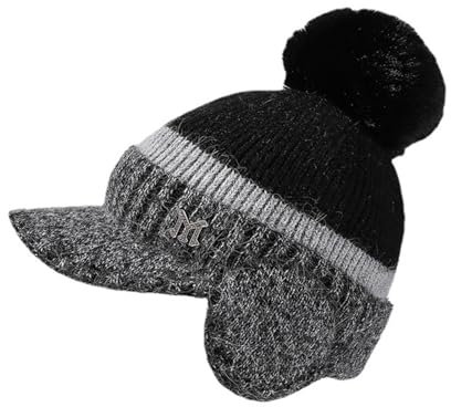 LVUNZJCA Strickmütze für Damen Entenzungenhut for Damen, gepolstert, warm, Ohrenschutz Damen Wintermütze(Black)