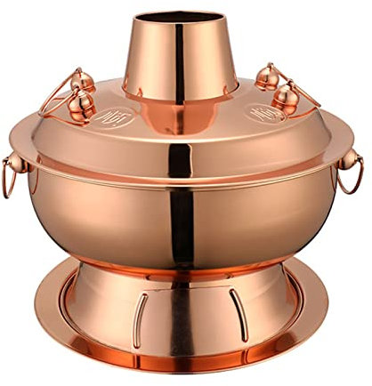 CSSQCSSUANB Copper hot pot， Vintage Shabu Pot，Vintage Copper Hot Pot, Food Grade Stainless Steel Charcoal Shabu Hot pot ，Cooker Chinese Traditional Stew Pot Soup Pot Cookware for Home(Rose,32cm)