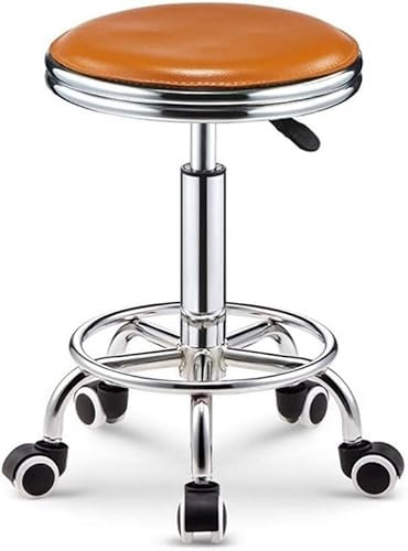 Rollhocker mit Fußpedal, Schönheitssalon, Salon, Spa, Massage-Rollhocker, PU-Lederkissen, Home-Office-Labor-Arbeitshocker, medizinisch Verstellbarer Drehhocker (Orange)