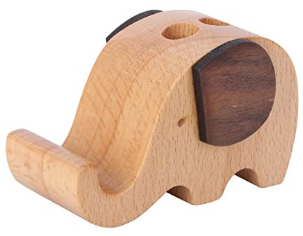 SECFOU Multifunktionaler Elefantenförmiger Holz Stifthalter Mit Handyhalterung Schreibtisch Organizer Für Stifte Und Smartphone Dekorativer Pen Pot Für Büro Und Zuhause Platzsparende Aufb