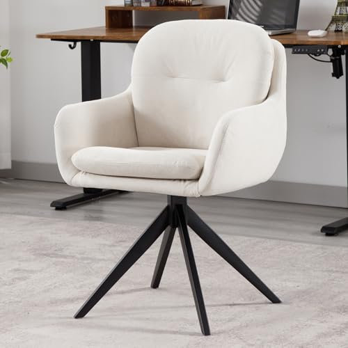 Ya-Home Chaise de Bureau Ergonomique Pivotante Fauteuil de Bureau en Chenille Chaise pour Chambre Confortable avec Pieds en Métal, Beige