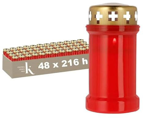 KRISTEN Bougie Funéraire Extérieure - Rouge - Lot de 48 - Durée 3 Jours - Bougie Commémorative - Résistante aux Conditions Météorologiques