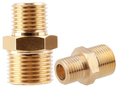 Gosknor 2pcs Brass Hex Nipples, 3/8 Inch NPT Male x 1/4 Inch NPT Male Pipe Fitting Connector High Pressure Pipe Adapter for Water, Gas, Oil Pipes Accessories