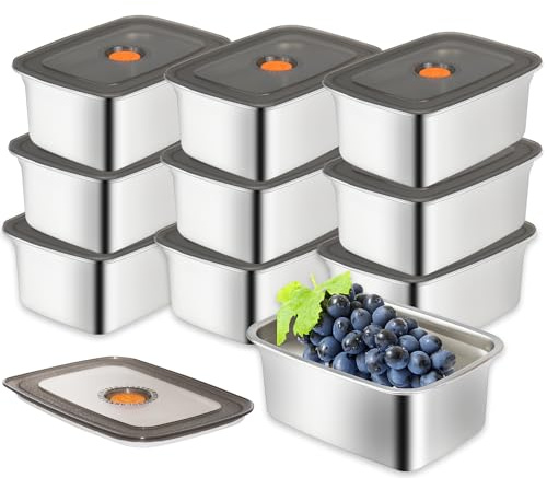 YFNVH 10 Pack Stainless Steel Food Containers with Lids 1500 ml Stackable Metal Food Storage Container Reusable Airtight Lunch Box for Meal Prep, Leftovers, Dishwasher & Freezer Safe