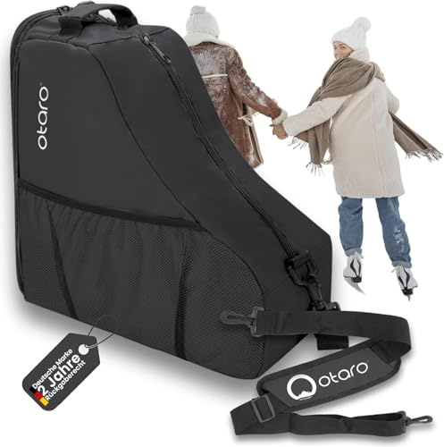 Otaro Schlittschuhtasche (schwarz) – Wasserabweisende & robuste Schlittschuh Tasche | Für Kinder & Erwachsene, Inliner Tasche, für Eiskunstlauf- und Eishockey-Zubehör geeignet