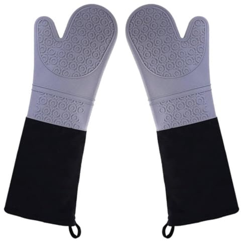 Lot de 2 gants de cuisine professionnels extra longs en silicone avec doublure matelassée, gants de cuisine durables résistants à la chaleur (gris, 50 cm)