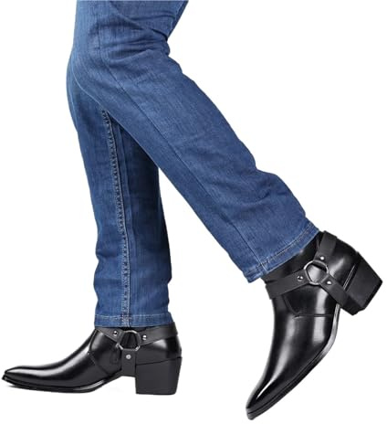 Botines Hombre Botas clásicas de vaquero for caballero, botas de vestir for hombre, botas de diseñador de marca con cremallera lateral, zapatos cómodos de punta for hombre, talla 47-48(Black,44)