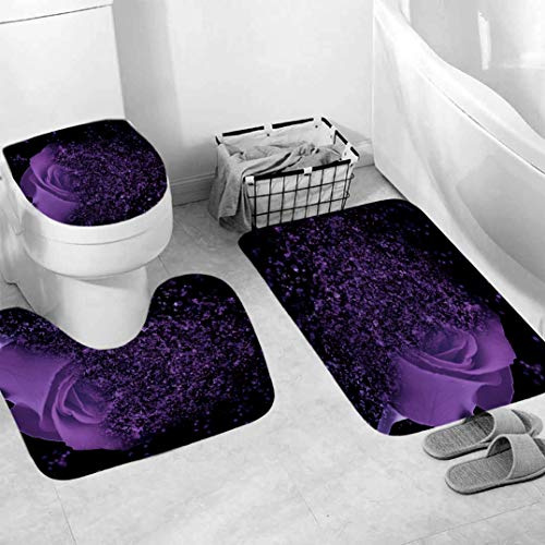 Generisch Badgarnitur 3 Teilig Badezimmerteppich Waschbar Badematte rutschfest,Wc Vorleger Mit Ausschnitt Und Badematte, Badvorleger Toilette Teppich 45X75Cm Lila Rose