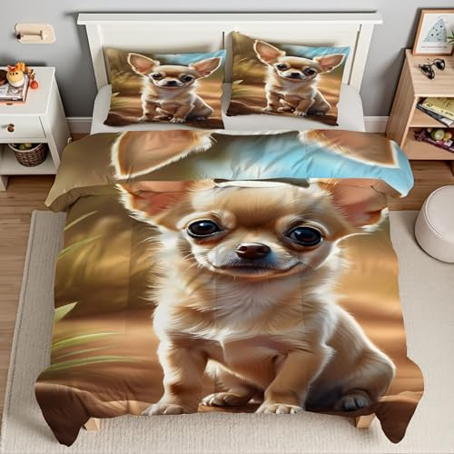 Piumino Matrimoniale Colore Terra Trapunte Chihuahua Piumone Imbottito Resistente Lavabile, Super Morbida Trapunta, piumini 200x200 cm in Microfibra Reversibile e 2 Federa 50x80 cmT370