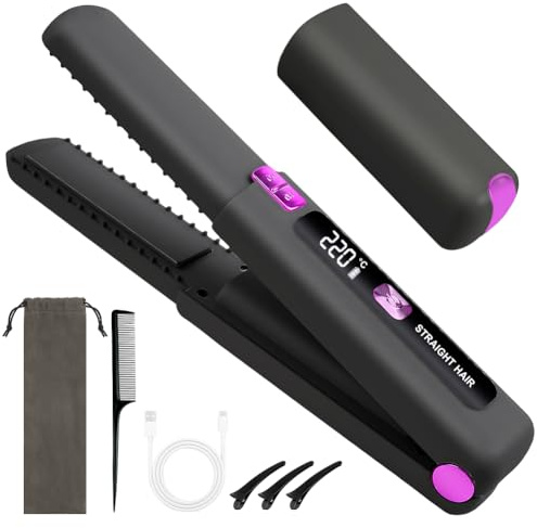AYESY Lisseur Cheveux, 2 en 1 Lisseur Boucleur Professionnel Céramique Tourmaline Antistatique Glisse facile fer à lisser Avec LCD 160°-220° Chauffage Rapide Peigne et Clips Gratuits(Gris)