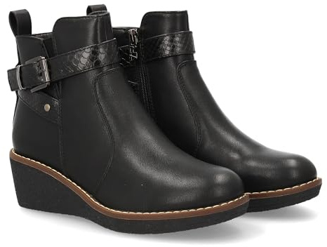 shoes&blues.es 96912 Botin con Cuna para Mujer, Elegante Tira con Textura de Efecto Serpiente y Hebilla Decorativa Metalica en el Lateral Exterior. Negro Talla 38
