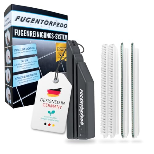 Fugentorpedo XL Fugenbürsten Set – Fliesenfugenreiniger für Bad, Küche & WC –mit Griff, 2 x 3mm Schleifstege & 2 Bürsten – Fugenreiniger gegen Kalk, Fett & Verfärbungen