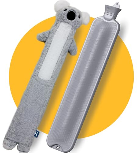 Pasper Wärmflasche mit Bezug - Extra Lang - 3,5 Liter XXL - Nahtlos - Koala | 8 Stunden Wärme | 75 cm extralang | Weicher Bezug | Patentiertes Design