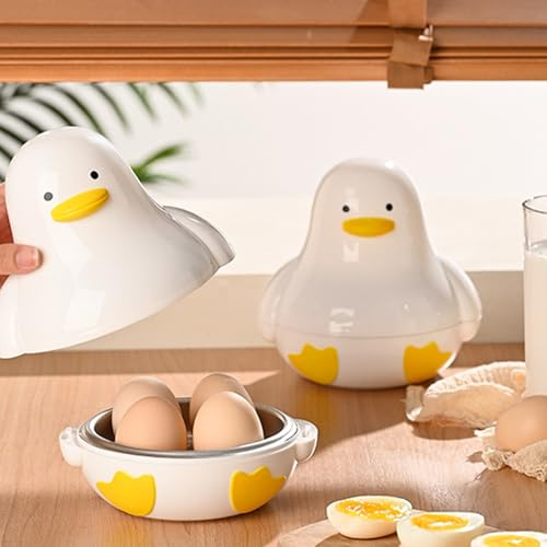 Vaporizador de huevos para microondas, escalfador de microondas con forma de pato, caldera de huevos, máquina de huevos con tapa, huevos perfectamente cocinados, accesorios de cocina en forma de pato