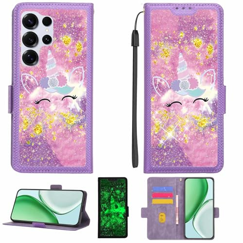 Kinetijy Coque Compatible pour Galaxy S25 Ultra Coque Étui Housse Case Support [avec Film Protecteur HD d'une dureté de 9H] [Blocage RFID][Paillettes dorées + Brillantes] LPT-DJS