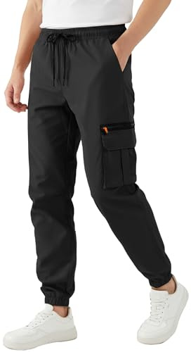 AIEOE Cargobyxor för män med manschetter arbetsbyxor Chino Cargo joggingbyxor med fickor dragsko S-XXL, Svart, M