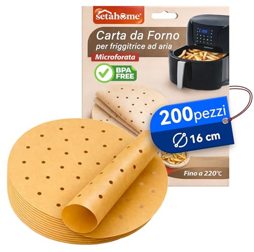 Papier cuisson friteuse à air micro-perforé 16 cm rond | 100 feuilles anti-adhésives | Papier sulfurisé pour air fryer | Résistant jusqu’à 220 °C | Compatible friteuse sans huile (300)