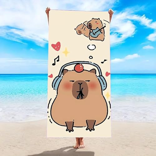 WFKKMEQ Capybara Telo Mare, Capybara Telo Antisabbia Mares Coperta da Spiaggia Teli Mare Microfibra Coperta da Spiaggia da Viaggio Leggero e Portatile Doccia Asciugamano per Sauna,Yoga,Piscina
